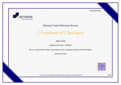 metropol sample certificate of clearance